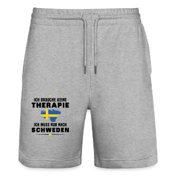 Therapie Schweden Urlauber Urlaubsgeschenk - Stanley/Stella Unisex Bio Joggingshorts Trainer  - Grau meliert - Vorne - Nik (191cm) & Marisol (170cm)