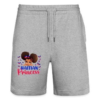 Princesse Haïtienne Drapeau Haïti Mélanine pour Fille Noire - Short de jogging bio TRAINER Stanley/Stella unisexe - gris chiné - Devant - Nik (191cm) & Marisol (170cm)