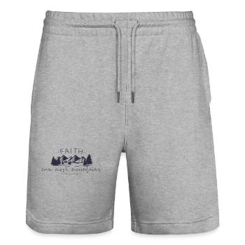Faith can move Mountains, christliches Geschenk. - Stanley/Stella Unisex Bio Joggingshorts Trainer  - Grau meliert - Vorne - Nik (191cm) & Marisol (170cm)