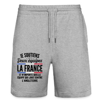 Je Soutiens Deux équipes la France - Short de jogging bio TRAINER Stanley/Stella unisexe - gris chiné - Devant - Nik (191cm) & Marisol (170cm)