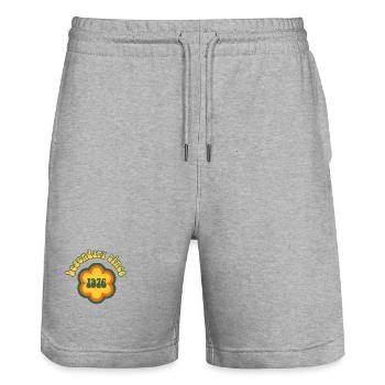 Legendary since 1976 Birthday Retro - Stanley/Stella Trainer Unisex Organic Jogging Shorts - heather grey - Front - Nik (191cm) & Marisol (170cm)