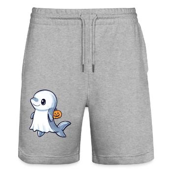 Dolphin Halloween Comic Ghost - Stanley/Stella Trainer Unisex Organic Jogging Shorts - heather grey - Front - Nik (191cm) & Marisol (170cm)