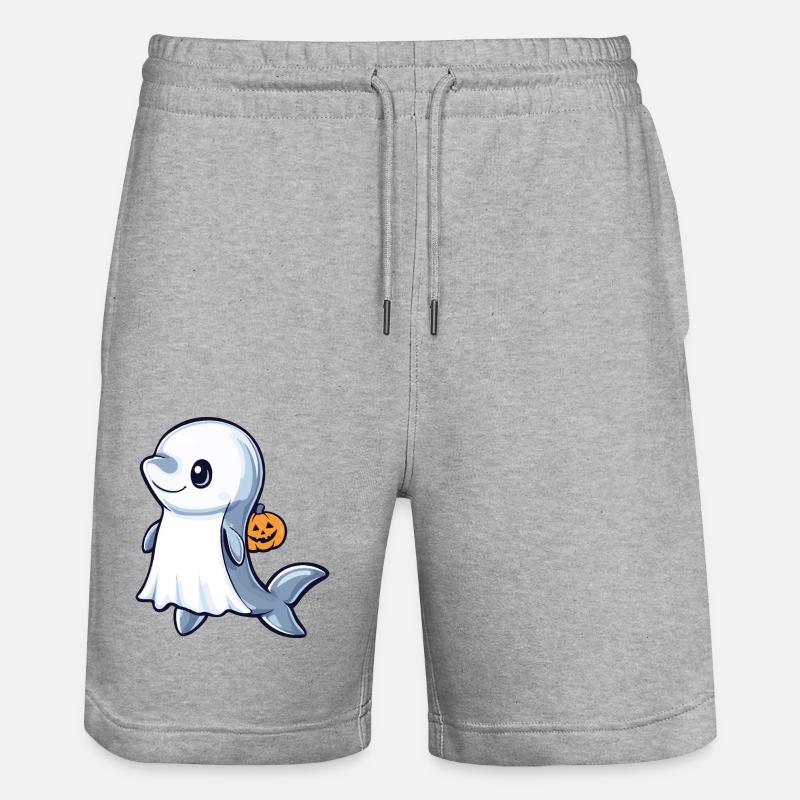 Dolphin Halloween Comic Ghost - Stanley/Stella Trainer Unisex Organic Jogging Shorts - heather grey