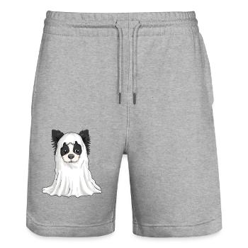 Border Collie Hund Halloween Comic Geist - Stanley/Stella Unisex Bio Joggingshorts Trainer  - Grau meliert - Vorne - Nik (191cm) & Marisol (170cm)