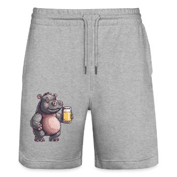 Hippopotamus Pixel Beer - Stanley/Stella Trainer Unisex Organic Jogging Shorts - heather grey - Front - Nik (191cm) & Marisol (170cm)
