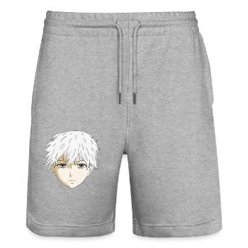 Anime Boy - Stanley/Stella Unisex Bio Joggingshorts Trainer  - Grau meliert - Vorne - Nik (191cm) & Marisol (170cm)