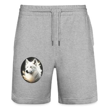 Erhaben und elegant: Weißer Schäferhund im Portrai - Stanley/Stella Unisex Bio Joggingshorts Trainer  - Grau meliert - Vorne - Nik (191cm) & Marisol (170cm)