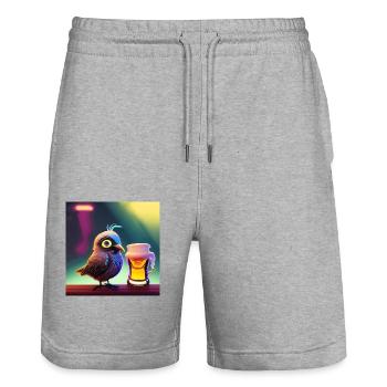 mit einem Bier - Stanley/Stella Unisex Bio Joggingshorts Trainer  - Grau meliert - Vorne - Nik (191cm) & Marisol (170cm)