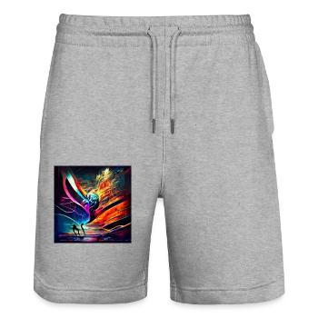 Sound to image - Stanley/Stella Trainer Unisex Organic Jogging Shorts - heather grey - Front - Nik (191cm) & Marisol (170cm)