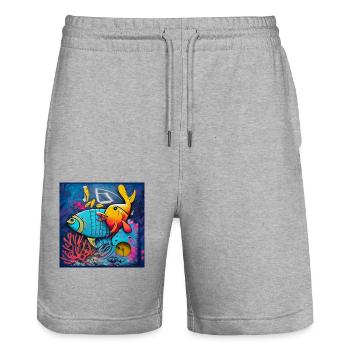Poisson - Short de jogging bio TRAINER Stanley/Stella unisexe - gris chiné - Devant - Nik (191cm) & Marisol (170cm)