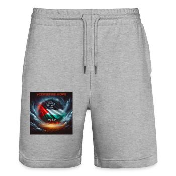 Stop the War and free Palestine - Stanley/Stella Unisex Bio Joggingshorts Trainer  - Grau meliert - Vorne - Nik (191cm) & Marisol (170cm)