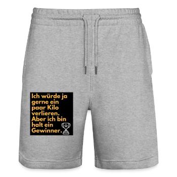 Ich bin ein Gewinner - Stanley/Stella Unisex Bio Joggingshorts Trainer  - Grau meliert - Vorne - Nik (191cm) & Marisol (170cm)
