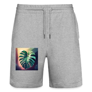 Monstera Leaf - Stanley/Stella Unisex Bio Joggingshorts Trainer  - Grau meliert - Vorne - Nik (191cm) & Marisol (170cm)