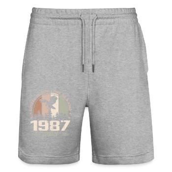 Unvergleichlich seit Juli 1987, 37-jähriges Jubiläum - Stanley/Stella Unisex Bio Joggingshorts Trainer  - Grau meliert - Vorne - Nik (191cm) & Marisol (170cm)