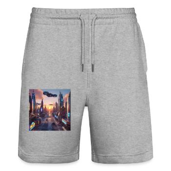 Art - Stanley/Stella Trainer Unisex Organic Jogging Shorts - heather grey - Front - Nik (191cm) & Marisol (170cm)