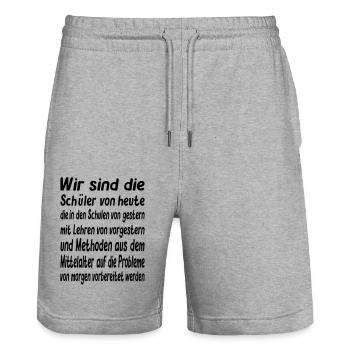 Wir sind die Schüler von heute - Vector Farbe - Stanley/Stella Unisex Bio Joggingshorts Trainer  - Grau meliert - Vorne - Nik (191cm) & Marisol (170cm)