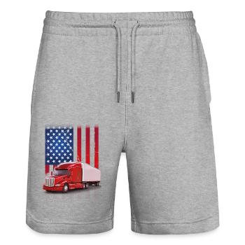 Vintage American Flag Truck - Short de jogging bio TRAINER Stanley/Stella unisexe - gris chiné - Devant - Nik (191cm) & Marisol (170cm)