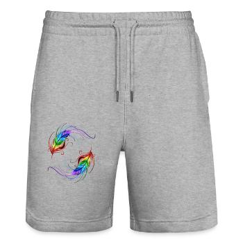 Pride rainboggen flag colorful feather LGBT - Stanley/Stella Trainer Unisex Organic Jogging Shorts - heather grey - Front - Nik (191cm) & Marisol (170cm)