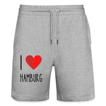 I love Hamburg - Stanley/Stella Unisex Bio Joggingshorts Trainer  - Grau meliert - Vorne - Nik (191cm) & Marisol (170cm)