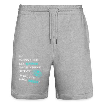 Ernste Lage bei Gamer in weißer Schrift - Stanley/Stella Unisex Bio Joggingshorts Trainer  - Grau meliert - Vorne - Nik (191cm) & Marisol (170cm)