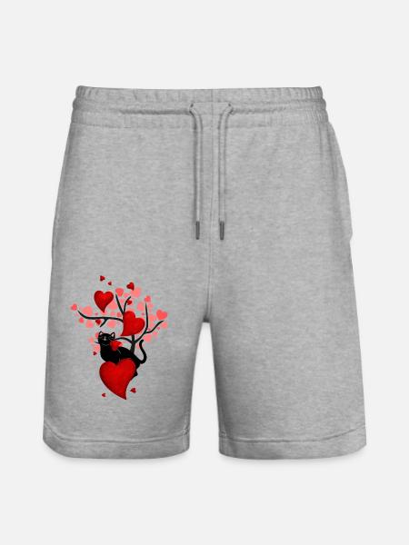Black cat and hearts - Stanley/Stella Trainer Unisex Organic Jogging Shorts - heather grey
