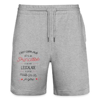 Compliqué d'être Princesse et faire de L'escalade - Short de jogging bio TRAINER Stanley/Stella unisexe - gris chiné - Devant - Nik (191cm) & Marisol (170cm)