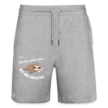 Ich bin nicht müde, ich bin kreativ! - Stanley/Stella Unisex Bio Joggingshorts Trainer  - Grau meliert - Vorne - Nik (191cm) & Marisol (170cm)