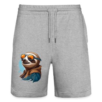 Sloth with aviator goggles - Stanley/Stella Trainer Unisex Organic Jogging Shorts - heather grey - Front - Nik (191cm) & Marisol (170cm)