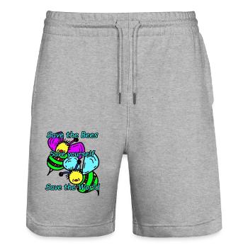 Abeilles - Short de jogging bio TRAINER Stanley/Stella unisexe - gris chiné - Devant - Nik (191cm) & Marisol (170cm)