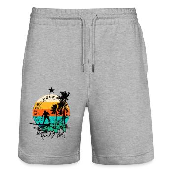 Retro surfing - Stanley/Stella Trainer Unisex Organic Jogging Shorts - heather grey - Front - Nik (191cm) & Marisol (170cm)