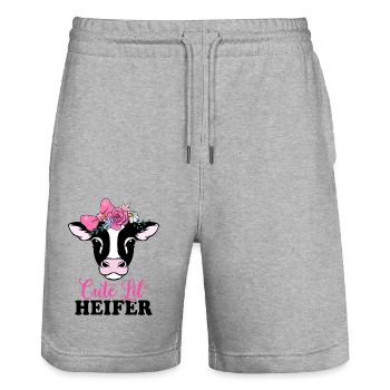 Cute Little Heifer - Stanley/Stella Trainer Unisex Organic Jogging Shorts - heather grey - Front - Nik (191cm) & Marisol (170cm)