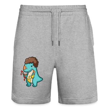 hugadino Künstler Dino, süßer Dinosaurier - Stanley/Stella Unisex Bio Joggingshorts Trainer  - Grau meliert - Vorne - Nik (191cm) & Marisol (170cm)