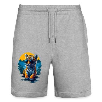 Mignon bébé tigre - Short de jogging bio TRAINER Stanley/Stella unisexe - gris chiné - Devant - Nik (191cm) & Marisol (170cm)