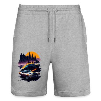 Classic sports car - Stanley/Stella Trainer Unisex Organic Jogging Shorts - heather grey - Front - Nik (191cm) & Marisol (170cm)