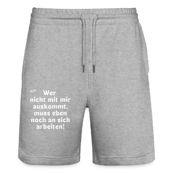 Wer nicht mit mir auskommt, muss noch arbeiten. - Stanley/Stella Unisex Bio Joggingshorts Trainer  - Grau meliert - Vorne - Nik (191cm) & Marisol (170cm)