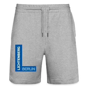 L Berlin Lichtenberg blau - Stanley/Stella Unisex Bio Joggingshorts Trainer  - Grau meliert - Vorne - Nik (191cm) & Marisol (170cm)