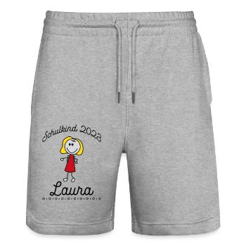 Schulkind 2023 Laura - Stanley/Stella Unisex Bio Joggingshorts Trainer  - Grau meliert - Vorne - Nik (191cm) & Marisol (170cm)