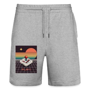 Gaming Retro Design - Play! - Stanley/Stella Trainer Unisex Organic Jogging Shorts - heather grey - Front - Nik (191cm) & Marisol (170cm)