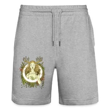 Déesse de la forêt - Short de jogging bio TRAINER Stanley/Stella unisexe - gris chiné - Devant - Nik (191cm) & Marisol (170cm)