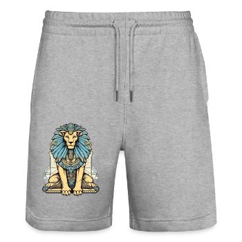 Zok the Egyptian lion - Stanley/Stella Trainer Unisex Organic Jogging Shorts - heather grey - Front - Nik (191cm) & Marisol (170cm)