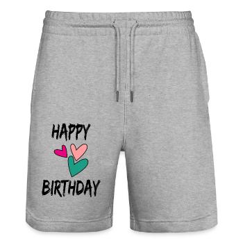 ALLES GUTE ZUM GEBURTSTAG. ALLES GUTE ZUM GEBURTSTAG. JAHRESTAG. - Stanley/Stella Unisex Bio Joggingshorts Trainer  - Grau meliert - Vorne - Nik (191cm) & Marisol (170cm)