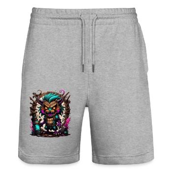 Monstre graffiti - Short de jogging bio TRAINER Stanley/Stella unisexe - gris chiné - Devant - Nik (191cm) & Marisol (170cm)