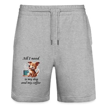 Chien mignon avec tasse à café - Short de jogging bio TRAINER Stanley/Stella unisexe - gris chiné - Devant - Nik (191cm) & Marisol (170cm)