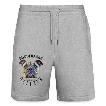 HUNDEHAARE sind mein GLITZER - Hund Hunde - Stanley/Stella Unisex Bio Joggingshorts Trainer  - Grau meliert - Vorne - Nik (191cm) & Marisol (170cm)