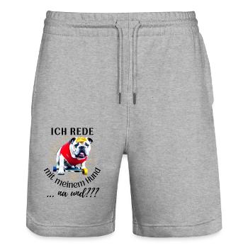 ICH rede mit meinem Hund ... na und? Hunde - Stanley/Stella Unisex Bio Joggingshorts Trainer  - Grau meliert - Vorne - Nik (191cm) & Marisol (170cm)