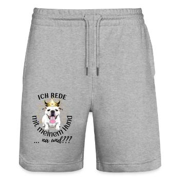 ICH rede mit meinem Hund ... na und? Hunde - Stanley/Stella Unisex Bio Joggingshorts Trainer  - Grau meliert - Vorne - Nik (191cm) & Marisol (170cm)