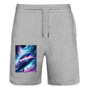 Göttliche Wale im kosmischen Sternennebel - Stanley/Stella Unisex Bio Joggingshorts Trainer  - Grau meliert - Vorne - Nik (191cm) & Marisol (170cm)