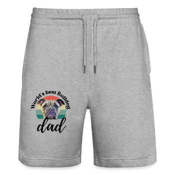 WORLD ́S BEST BULLDOG DAD ... Dog Dogs Bulldog - Stanley/Stella Trainer Unisex Organic Jogging Shorts - heather grey - Front - Nik (191cm) & Marisol (170cm)