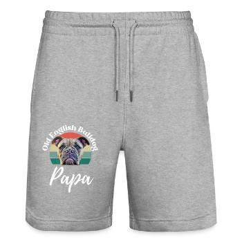 OLD ENGLISH BULLDOG PAPA Dog Dogs Bulldog - Stanley/Stella Trainer Unisex Organic Jogging Shorts - heather grey - Front - Nik (191cm) & Marisol (170cm)
