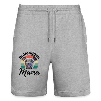 BULLDOGGEN MAMA ... Hund Hunde Bulldogge - Stanley/Stella Unisex Bio Joggingshorts Trainer  - Grau meliert - Vorne - Nik (191cm) & Marisol (170cm)